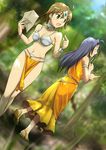  awakened_miki bikini_top blue_hair brown_hair cosplay dancer's_costume_(dq) dragon_quest dragon_quest_iv dress green_eyes hoshii_miki idolmaster idolmaster_(classic) idolmaster_1 loincloth long_hair manya manya_(cosplay) minea minea_(cosplay) miura_azusa multiple_girls parody pelvic_curtain pointing sandals short_hair umiichi_kurage yellow_dress 