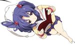  barefoot book clannad feet hair_bobbles hair_ornament hikarizaka_private_high_school_uniform ichinose_kotomi ixy pillow purple_eyes purple_hair reading school_uniform solo twintails two_side_up 