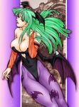  bare_shoulders breasts cleavage demon_girl elbow_gloves gloves hair_grab head_wings large_breasts lips long_hair morrigan_aensland pantyhose solo succubus vampire_(game) wings 