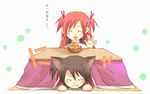  akashi_yuuna animal_ears cat_ears kotatsu mahou_sensei_negima! multiple_girls sasaki_makie table white_background 