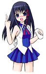  anger_vein angry black_hair blue_eyes blue_skirt blush hair_ornament long_hair middle_finger os-tan skirt solo takayaki x_hair_ornament xp-tan 