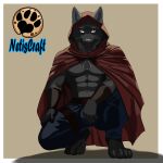 abs anthro assassin assassin&#039;s_creed belt blue_eyes bracelet bulge canid canine canis cloak clothing dark_body dark_fur fur hi_res hindpaw hooded_cloak jewelry male male/male mammal muscular netiscraft paws shirtless solo ubisoft wolf