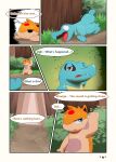 comic darrow0 english_text forest generation_2_pokemon hi_res male nintendo plant pokemon pokemon_(species) pol_(darrow) quilava speech_bubble text totodile tree yuel