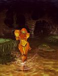  armor cave commentary creature jaquio mecha metroid power-up power_armor samus_aran solo varia_suit wading water 