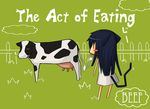  animal_ears blue_hair cat_ears cat_tail chibi cow dress english kumakichi lowres original solo tail 