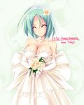  bouquet breasts bride cleavage closed_eyes dress flower green_hair hair_flower hair_ornament hayate_no_gotoku! katsura_yukiji large_breasts ruschuto solo wedding_dress 