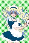  :o alternate_hairstyle apron bad_id bad_pixiv_id blue_dress blush brown_eyes clipboard cowboy_shot curtains dress kinzou_(2828) looking_at_viewer maid nia_teppelin parted_lips solo tengen_toppa_gurren_lagann twintails writing 
