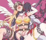  angel_wings angewomon bare_shoulders belt blonde_hair breasts chain colored_skin commentary demon_girl digimon futa_yuri_ryona grey_hair grey_skin helmet highres ladydevimon large_breasts leg_belt long_hair long_tongue o-ring o-ring_belt red_eyes restrained saliva saliva_on_breasts sharp_teeth spread_legs stomach_bulge strangling teeth tentacle_sex tentacles tongue tongue_out torn_clothes vaginal wings 