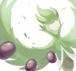  arboliva artist_name closed_eyes colored_skin commentary_request falling_leaves green_hair green_skin highres iwasi_29 leaf no_humans olive pokemon pokemon_(creature) simple_background twitter_username white_background 