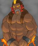  baddemona biceps brown_hair entai entei facial_hair gijinka grey_hair hair human legendary_pok&#233;mon male mammal muscles mustache nintendo nipples nude pecs pok&#233;mon pok&eacute;mon red_eyes topless video_games 