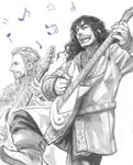  bass_guitar beard brothers facial_hair fili greyscale guitar instrument kili_(the_hobbit) merumeru626 monochrome multiple_boys siblings the_hobbit 