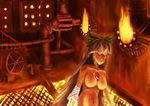  amibazh bandages black_hair bow crossover fire highres long_hair navel no_nipples pipes reiuji_utsuho silent_hill silent_hill:_homecoming solo touhou valve yatagarasu 