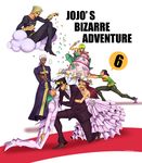  4boys bible cloud confetti enrico_pucci ermes_costello foo_fighters formal hat highres jojo_no_kimyou_na_bouken kuujou_jolyne kuujou_joutarou multiple_boys multiple_girls narciso_anasui nedayashi priest suit tuxedo weather_report wedding wedding_cake 