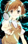  bad_id bad_pixiv_id biribiri brown_eyes brown_hair coin electricity hair_ornament hairpin hanata misaka_mikoto school_uniform solo to_aru_kagaku_no_railgun to_aru_majutsu_no_index 