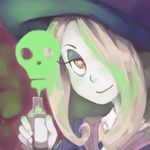  bad_id bad_pixiv_id hair_over_one_eye hat little_witch_academia lowres pale_skin poison potion skull smile solo solsticerose sucy_manbavaran witch witch_hat 