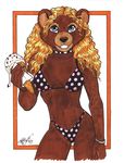  absurd_res anthro bear bikini blonde_hair choker clothing female hair hi_res ice_cream looking_at_viewer mammal pinup pose smile solo swimsuit terrie_smith tight_clothing 