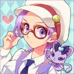  artist_name davi_(dokidoki!_precure) dokidoki!_precure glasses hat heart kenzaki_makoto nail_polish necktie precure purple_eyes purple_hair ribbon shinoasa short_hair 