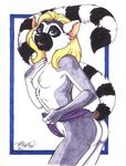  absurd_res anthro blonde_hair blue_eyes breasts butt female hair hi_res lemur mammal nipples nude pinup pose primate ringtail solo terrie_smith 