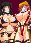  2girls anglachel areolae aya_(oneechanbara) black_hair breasts cleavage hat hats highres huge_breasts kagura_(oneechanbara) multiple_girls natsuru_(anglachel) nipple_slip nipples oneechanbara panties red_hair underwear 