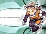  black_bodysuit blonde_hair blue_submarine_no_6 bodysuit breasts copyright_name diving_suit headset kino_mayumi medium_breasts murata_renji orange_bodysuit shoes short_hair solo wallpaper yellow_eyes 