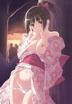  1girl absurdres blush breasts brown_hair fault!! highres japanese_clothes kimono nipples possible_duplicate tanaka_takayuki tony_taka underwear 