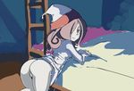  1girl artist_request ass bed grey_eyes grey_hair hair_over_one_eye hat little_witch_academia looking_back orange_peel_(artist) pajamas pussy smile stairs sucy_manbabalan witch witch_hat work_in_progress 