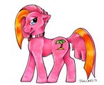  blue_eyes collar cutie_mark equine female fur hair horse jessica_willard looking_at_viewer mammal my_little_pony pink_fur plain_background pony solo traditional_media two_tone_hair white_background 
