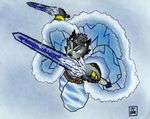  &#19968;&#35282; ?? canine clothed clothing dual_wield ice male mammal ring solo sword weapon wolf 