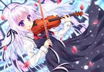  bow_(instrument) dress instrument lavender_hair long_hair open_mouth original petals purple_eyes smile solo suzukawa_yui violin 