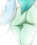  blue_hair butt dg7gg7x9 digimon female green_skin hair nude plain_background ranamon solo white_background wide_hips 