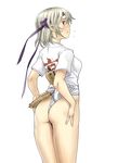  ass bad_anatomy bad_hands donash fundoshi gouketsuji_ichizoku grey_hair headband japanese_clothes looking_back navel ooyama_rin short_hair solo yamakasa 