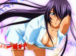  arm_behind_head arm_up bangs bent_over blue_eyes blue_hair blush breast_press breasts cleavage clipboard collarbone copyright_name dark_skin downblouse dress floating_hair hair_over_one_eye holding holding_clipboard ikkitousen ikkitousen_xtreme_xecutor kan'u_unchou large_breasts logo long_hair looking_at_viewer no_bra nurse one_eye_covered parted_lips screencap shiny shiny_hair short_dress short_sleeves skirt solo surprised very_long_hair white_dress wing_collar 