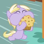  blonde_hair cub dinky_hooves_(mlp) eating equine eyes_closed female feral food friendship_is_magic hair horn horse mammal muffin my_little_pony navel pony sitting solo unicorn young 
