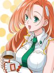  1girl banpresto bare_shoulders breasts cliana_rimskaya cocoa earrings gloves green_eyes hair_ornament jewelry long_hair necktie open_mouth orange_hair ralsaz super_robot_wars super_robot_wars_destiny super_robot_wars_original_generation 