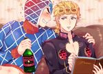  alcohol bad_id bad_pixiv_id blonde_hair blue_eyes book bug giorno_giovanna guido_mista insect jojo_no_kimyou_na_bouken kisaki_nana ladybug multiple_boys wine 