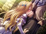  1girl blonde_hair blue_eyes blush fellatio game_cg long_hair mashou_no_nie oral penis sarah_katousha uncensored 