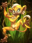  2013 anus atryl banana breasts ear_piercing female fruit green_eyes hair hanging invalid_tag looking_at_viewer monkey offering piercing ponytail presenting short_hair solo tongue tree vine 