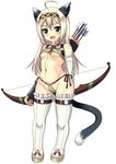  ahoge animal_ears arrow bikini blonde_hair blue_eyes boots bow_(weapon) cat_ears cat_tail eyebrows fang hairband kyougoku_shin long_hair looking_at_viewer open_mouth original smile solo swimsuit tail thigh_boots thighhighs weapon 