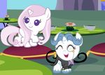  beavernator blue_hair bow_tie clothing diaper duo equine eyes_closed eyewear fancypants_(mlp) female feral fleur_de_lis_(mlp) friendship_is_magic hair hi_res horn horse male mammal monocle my_little_pony navel open_mouth outside pillow pink_hair pony purple_eyes smile unicorn 