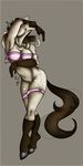  body_markings bra breasts brown_hair equine eris female fur grey_background grey_fur hair hooves horse lysette mammal marefurryfan markings midnightdraven panties panties_down plain_background pose simple_background socks_(marking) solo standing two_tone_hair underwear undressing 