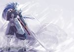  armor blazblue hakumen highres ice long_hair male_focus mask mkd78236 red_eyes silver_hair solo sword weapon 