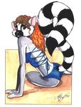  absurd_res anthro female hi_res looking_at_viewer pinup pose ringtail solo terrie_smith traditional_media 