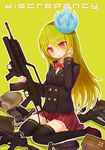  ammunition_belt assault_rifle bullet bullpup g36 goggles gun heckler_&amp;_koch helmet hk416 ico_(green_bullet) kimidori_(ico) l85 long_hair m320 magazine_(weapon) original rifle simple_background skirt solo weapon 