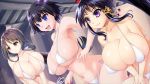  3girls breasts cleavage cum huge_breasts large_breasts long_hair multiple_girls yameta_takashi yuki_makoto 