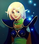  armor bad_id bad_pixiv_id blonde_hair blue_cape blue_eyes breastplate cape circlet deedlit elf glowing lips lowres pointy_ears record_of_lodoss_war smile solo star tomoyagiko 
