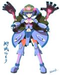  adapted_costume armor artist_name bad_id bad_pixiv_id banned_artist blue_eyes blue_hair bodysuit boots breasts character_name extra_arms hair_bobbles hair_ornament hat jetpack kawashiro_nitori kisaragi_zwei mecha_musume medium_breasts power_armor short_hair smile solo text_focus touhou two_side_up 