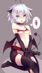  ahoge bare_shoulders bdsm belt bikini_top blue_eyes bondage bound bound_wrists breasts choker covered_nipples demon_tail demon_wings elbow_gloves garter_straps gloves grey_background have_to_pee midriff minchi_(lordofthemince) navel open_mouth original pointy_ears short_hair silver_hair simple_background sitting small_breasts solo strap_slip tail tears thighhighs thought_bubble toilet_symbol torn_clothes torn_legwear wariza white_hair wings zettai_ryouiki 
