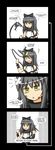  4koma :&lt; :o bandages black_hair blake_belladonna blush bow comic english gambol_shroud hair_bow highres long_hair loop lunarisaileron parted_lips rwby sidelocks simple_background tears upper_body weapon white_background yellow_eyes 