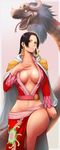  1girl absurdres amazon amazon_lily black_hair boa_hancock breasts cleavage crop_top earrings female highres jacket_on_shoulders jewelry long_hair long_skirt long_sleeves midriff one_piece red_skirt salome_(one_piece) shichibukai side_slit skirt snake take9999 