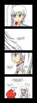  4koma blue_eyes comic directional_arrow dotted_line english from_side highres jewelry long_hair lunarisaileron multiple_girls necklace one_eye_closed red_eyes ruby_rose rwby side_ponytail silver_hair simple_background smile sweatdrop upper_body very_long_hair weiss_schnee white_background 